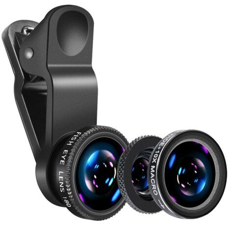 Kit Lentile Foto iUni 3-in-1 Macro, Wide Angle si FishEye compatibile cu Smartphone si Tableta, Negr